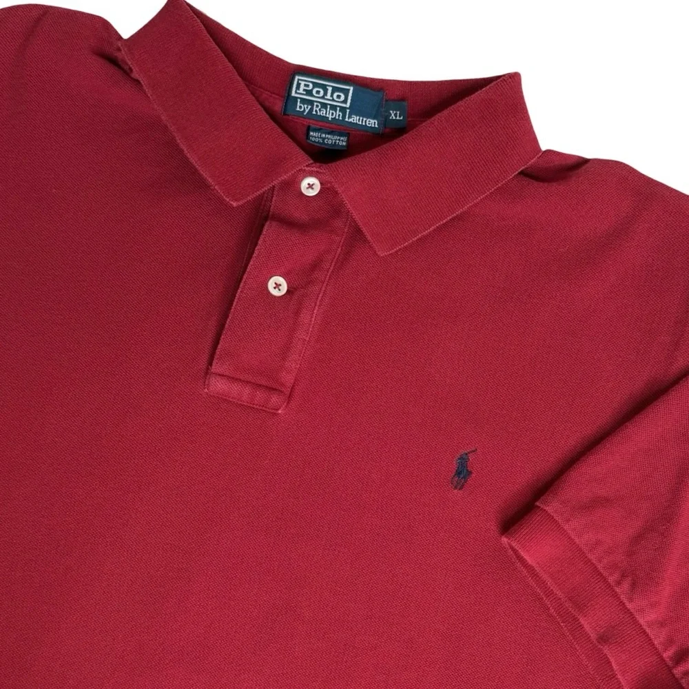 Vintage Polo Ralph Lauren Burgundy Short Sleeve Polo Shirt Navy Pony Men's XL